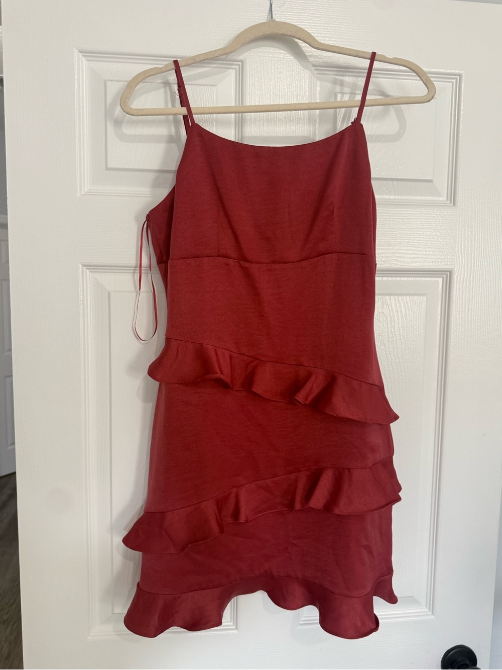 Altar'd State Red Ruffle Spaghetti-Strap Mini Dress